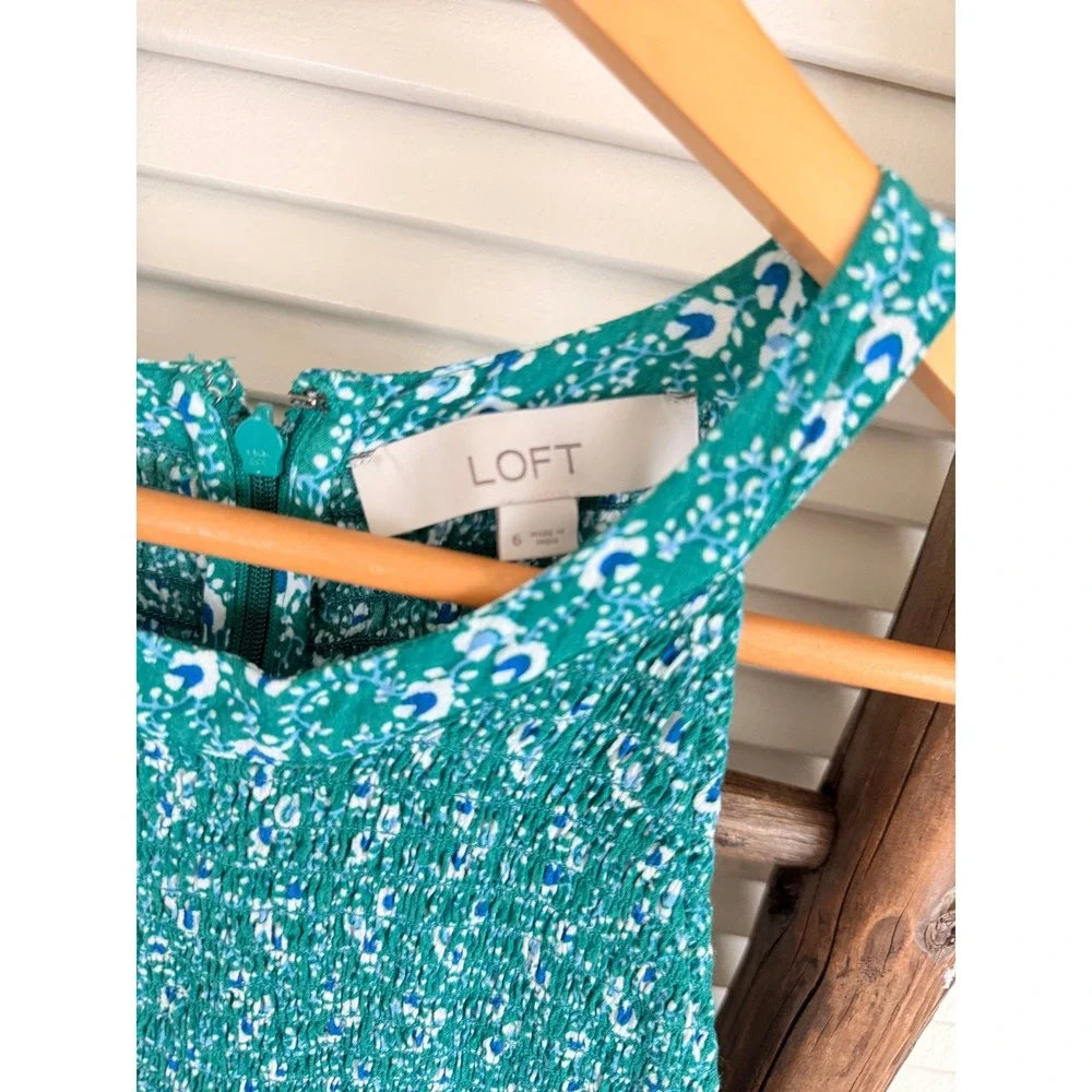 LOFT Jumpsuit 6 Green Floral Smocked Halter‎ Neck Wide Leg Sleeveless